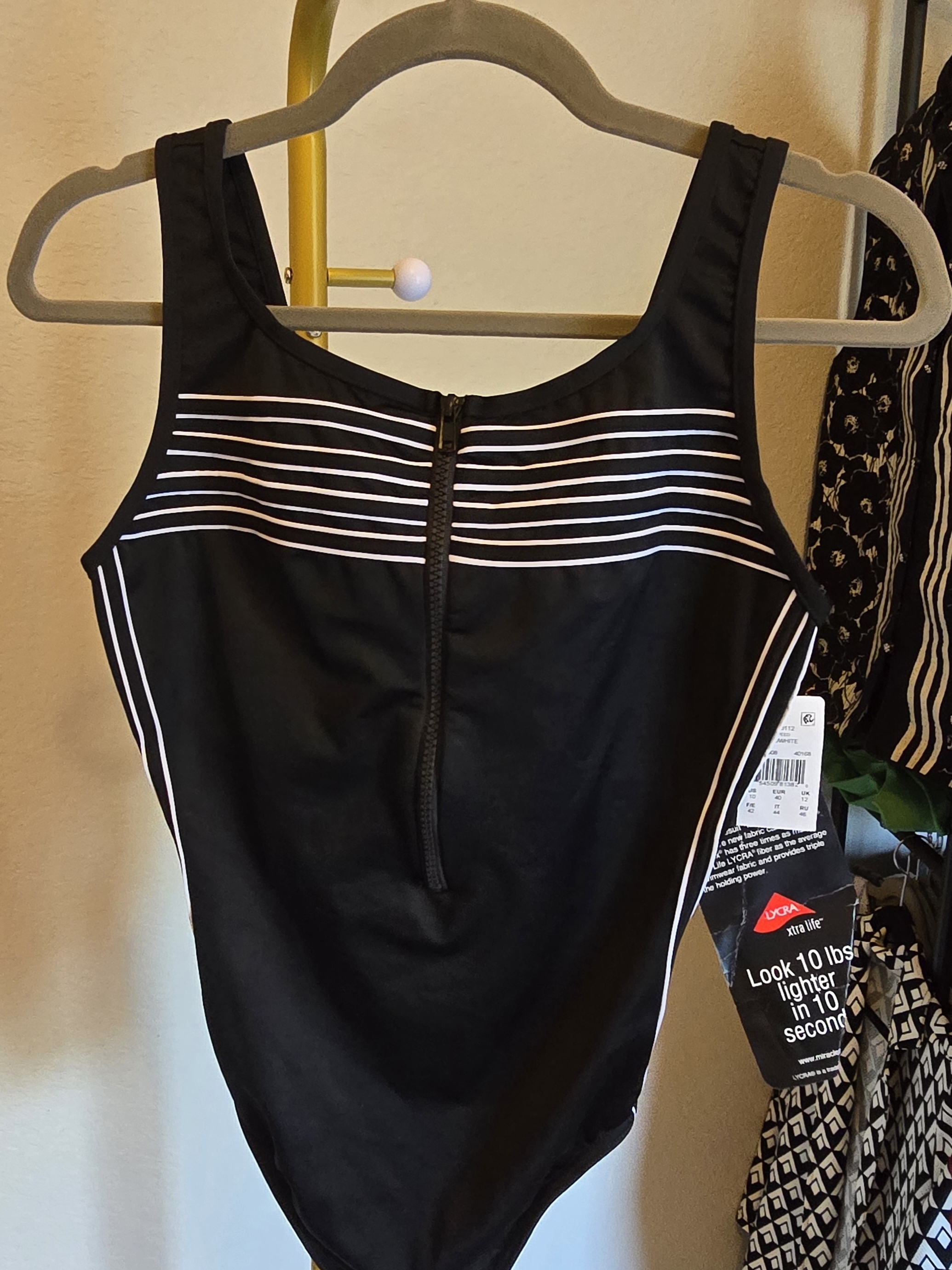 Miraclesuit Black One-Piece Swimsuit With White Stripes Nwt
